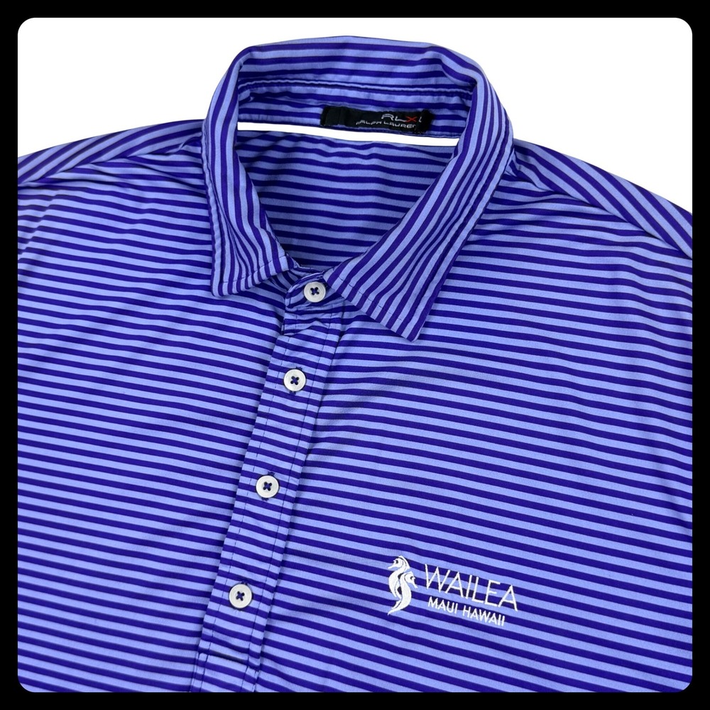 RLX Wailea Maui Golf Polo Shirt Men Large Blue Striped Hawaii